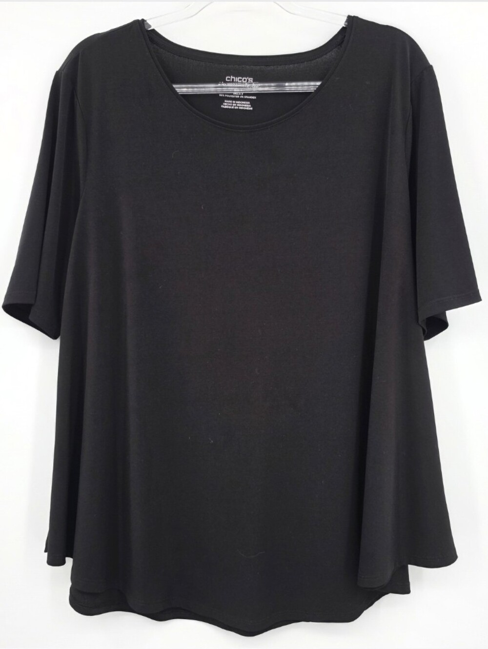 Chicos 3 The Ultimate Tee Short Sleeve Swing Tunic Top XL Black